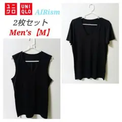 【UNIQLO】エアリズムVネックT（半袖）タンクトップ（ブラック）2枚セット