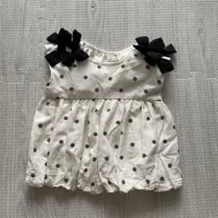 petit main 80ドット柄リボン付きトップス