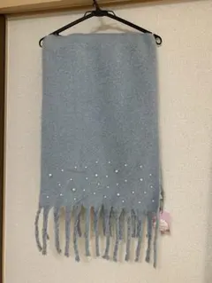 ふわふわニット　マフラー　パールビジュー付