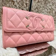美品】CHANEL 長財布 マトラッセ ピンク フラップ 二つ折り - メルカリ