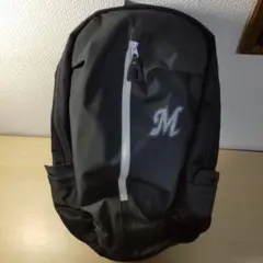ロッテマリーンズMロゴ入り黒バックパック