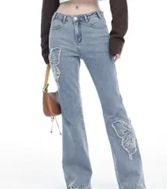 バタフライワッペン　デニムパンツ　y2k gorge