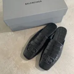 【未使用級】BALENCIAGA スクエアトゥ ミュール 黒 レザー 24cm 未使用級】BALENCIAGA スクエアトゥ ミュール 黒 レザー 24cm