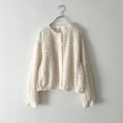 【グリーンレーベルリラクシング】フリンジジャガードブラウス　アイボリー