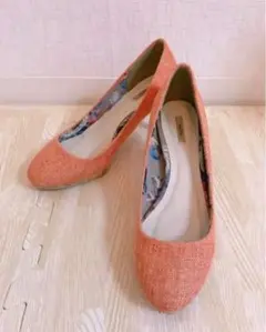 【RANDA】24cm 春色カラー オレンジ パンプス コルクヒール 8cm