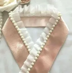 重ね襟・伊達襟・飾り襟 ꕤ.。 くすみ シャンパンピンク ホワイトフリル パール