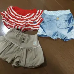 赤と白ストライプ フリル付きパンツ 3点セット