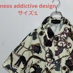 【美品】　古着　シャツ　半袖　総柄　チェーン　スカーフ柄　ゆるだぼ　メンズ　L