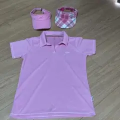 ピンク ポロシャツ チェック柄バイザー セット