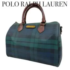 ✨美品　ポロラルフローレン ミニ ボストンバッグ チェック柄 PVC レザー 緑