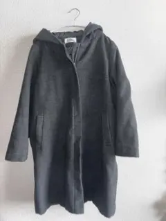 フード付きロングコート L グレー　Navy.