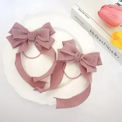 再販！人気　足長たらりんリボン　くすみパープル系2本セット　子ども用