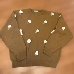 花柄刺繍 ブラウン ニットセーター M ファミリア
