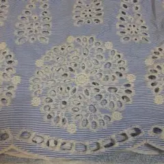 H&M　水色ストライプ　スカラップ刺繍スカートのサムネイル