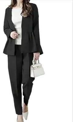 レディース セットアップ パンツスーツ フォーマル　通勤　黒入学式 卒業式大きめ