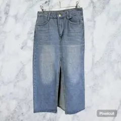 J0292 Dazy ロングデニムタイトスカート スリット インディゴブルー S