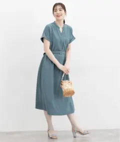 スキッパーワンピース　ブルーグリーン