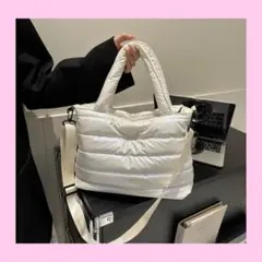 【ホワイト】 キルティング トートバッグ ショルダー 旅行 ダウンバッグ
