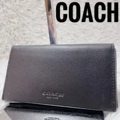 コーチ　二つ折り　カードケース　リアルレザー　メンズ　ブラック　パスケース