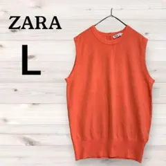 G127-Ｌ【ZARA】ノースリーブニット＊オレンジ＊トップス送料無料＊匿名配送