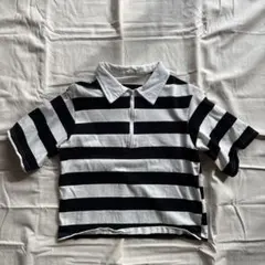 ストライプ 半袖ポロシャツ ハーフジップ