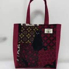 帆布生地黒猫ハンドメイドオリジナル トートバッグ