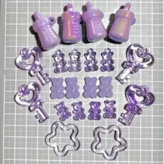 紫 パープル 鍵 熊 ベア 星 デコ パーツ ビーズ 推し活 推し色 可愛い