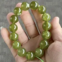 天然石　美品岫玉　軟玉/翡翠/和田玉パワーストーン　ブレスレット14mm