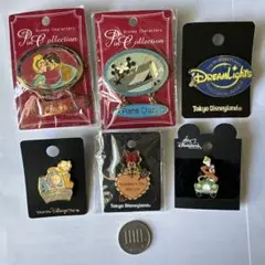 東京ディズニーランド＆ディズニーストアキャラクターピンバッジ6個セット