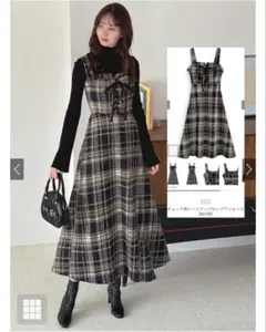 グレイル　GRL チェック柄レースアップロングワンピース