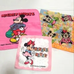 未使用 レトロミッキー ミニー ハンドタオル ハンカチ3枚セット