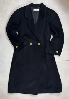 DANAPARIS カシミヤ100% ダブルロングコート 金ボタン 肩パッド 黒