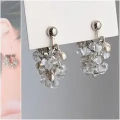 ハンドメイド イヤリング 透明 クリア しずく ガラス シルバー アレルギー対応
