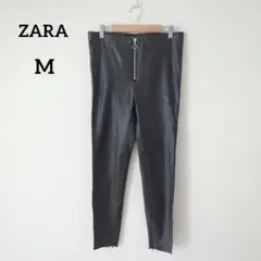 ザラ　フェイクレザーパンツ　ジッパー付き　ブラック　ブラック　M