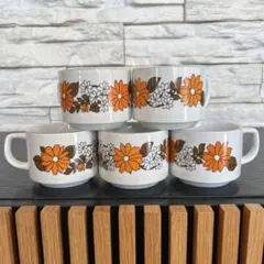 マグカップ　スープカップ　昭和レトロ　花柄　5個セット