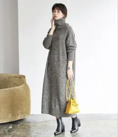 週末セール❀.ADAM ET ROPE' ウールビックタートルニットワンピース