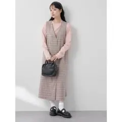 earth music &ecology チェックロングワンピース　ジレ