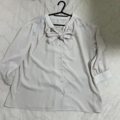 リボン付き ホワイト ブラウス 長袖