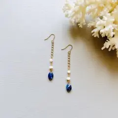 天然石とシェルのロングピアス