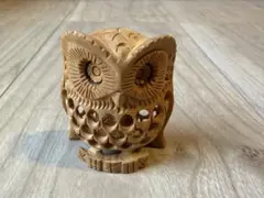 木彫り 親子フクロウ 置物