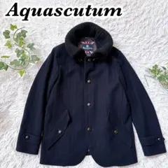 アクアスキュータム　ヘリンボーン　ウール　コート　ダークネイビー　L 日本製