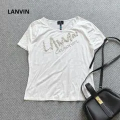 ランバン パール刺繍ロゴTシャツ　クルーネックカットソー　日本製　L相当　白のサムネイル