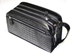■新品　送料込み■牛革クロコ型押し　トリプルファスナー　BOX型　セカンドバッグ
