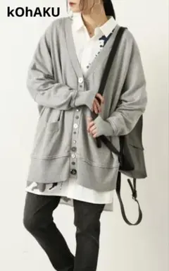 美品　kOhAKU ボタン デザイン ドルマンスリーブ カーディガン グレー　F