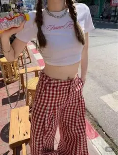 チェックパンツ