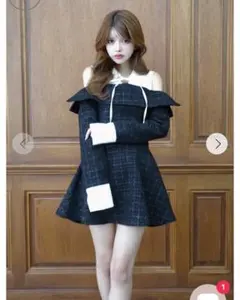 Randy ツイードショルダーカットフレアミニワンピース