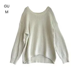 【GU】アイボリー Mサイズ 長袖ワッフルニット a0348