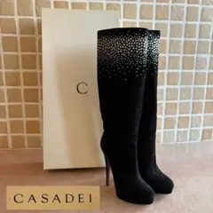 【新品未使用】CASADEI シルバースタッズ ブラック スエードブーツ