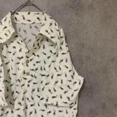 70s vintage 柄シャツ　半袖　メンズ　古着　個性派　白　総柄　F2