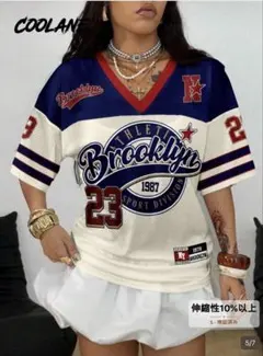 レディース ストリートスタイル Y2K フットボールTシャツ